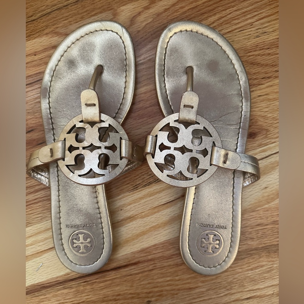 TORY BURCH 'Miller' Rose Gold Leather Thong Sandal